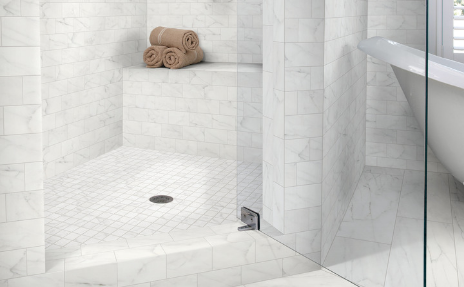 Bel Terra White Tile in walk-in shower
